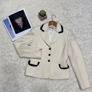 Tahari Fitted Lace Trimmed Wool Blazer